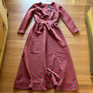 vintage handmade bee Buzz red long sleeve maxi prairie dress